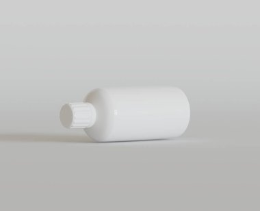 Parlak Arkaplanda Beyaz Boş İlaç Şişesi ya da Güzellik Ürünleri, Uzayı Kopyala. Boşluk. Minimalizm. 3d oluşturma
