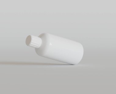 Parlak Arkaplanda Beyaz Boş İlaç Şişesi ya da Güzellik Ürünleri, Uzayı Kopyala. Boşluk. Minimalizm. 3d oluşturma