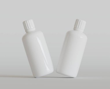 Parlak Arkaplanda Beyaz Boş İlaç Şişesi ya da Güzellik Ürünleri, Uzayı Kopyala. Boşluk. Minimalizm. 3d oluşturma