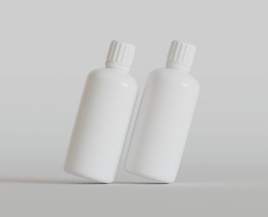 Parlak Arkaplanda Beyaz Boş İlaç Şişesi ya da Güzellik Ürünleri, Uzayı Kopyala. Boşluk. Minimalizm. 3d oluşturma