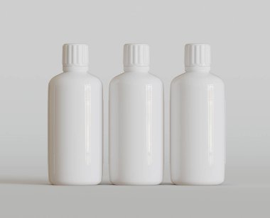 Parlak Arkaplanda Beyaz Boş İlaç Şişesi ya da Güzellik Ürünleri, Uzayı Kopyala. Boşluk. Minimalizm. 3d oluşturma