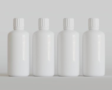 Parlak Arkaplanda Beyaz Boş İlaç Şişesi ya da Güzellik Ürünleri, Uzayı Kopyala. Boşluk. Minimalizm. 3d oluşturma