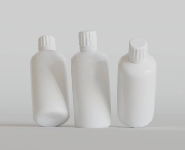 Parlak Arkaplanda Beyaz Boş İlaç Şişesi ya da Güzellik Ürünleri, Uzayı Kopyala. Boşluk. Minimalizm. 3d oluşturma