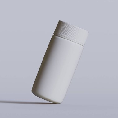 Beyaz plastik hap şişesi. Eczane modeli. 3d resimlendirme