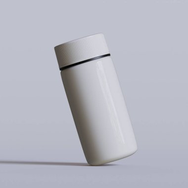 Beyaz plastik hap şişesi. Eczane modeli. 3d resimlendirme