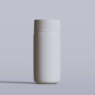 Beyaz plastik hap şişesi. Eczane modeli. 3d resimlendirme