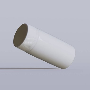 Beyaz plastik hap şişesi. Eczane modeli. 3d resimlendirme