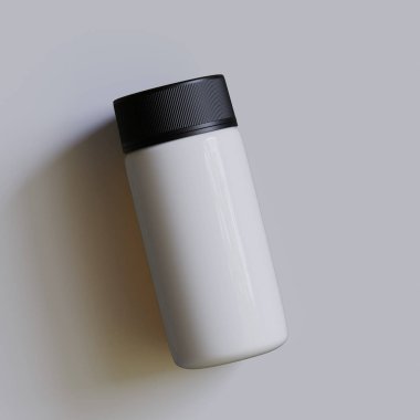 Beyaz plastik hap şişesi. Eczane modeli. 3d resimlendirme