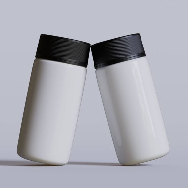 Beyaz plastik hap şişesi. Eczane modeli. 3d resimlendirme
