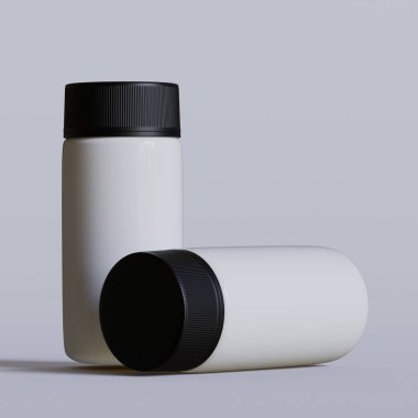 Beyaz plastik hap şişesi. Eczane modeli. 3d resimlendirme