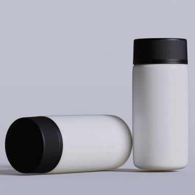 Beyaz plastik hap şişesi. Eczane modeli. 3d resimlendirme