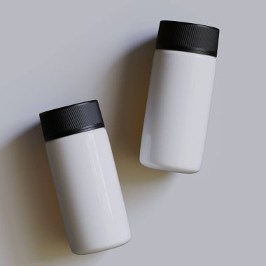 Beyaz plastik hap şişesi. Eczane modeli. 3d resimlendirme