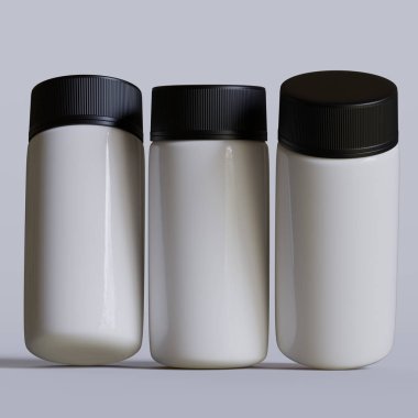 Beyaz plastik hap şişesi. Eczane modeli. 3d resimlendirme