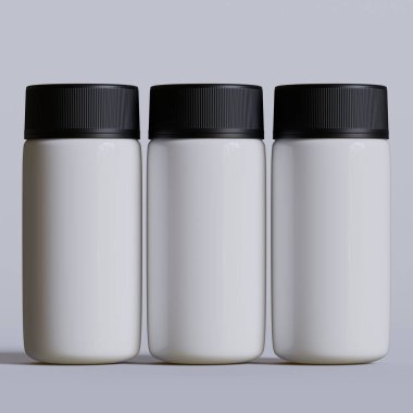 Beyaz plastik hap şişesi. Eczane modeli. 3d resimlendirme