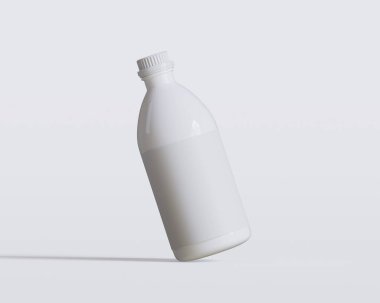 Tıbbi Şişe. Beyaz arka planda beyaz kapaklı ve boş etiketli ilaç şişesi. Model koleksiyonu için