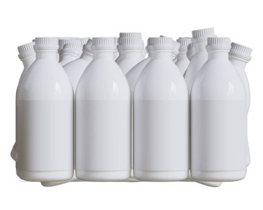 Tıbbi Şişe. Beyaz arka planda beyaz kapaklı ve boş etiketli ilaç şişesi. Model koleksiyonu için