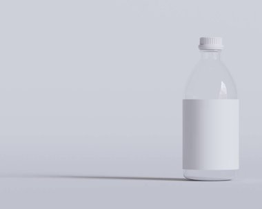 Tıbbi cam şişe. Beyaz arka planda beyaz kapaklı şeffaf cam bir ilaç şişesi. Model