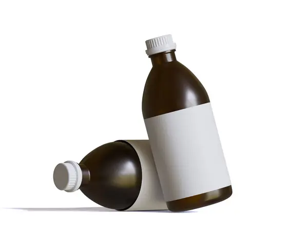Ιατρικό Γυάλινο Μπουκάλι Φιάλη Από Καφέ Γυαλί Λευκό Καπάκι Που Εικόνα Αρχείου
