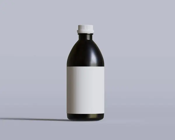 Bouteille Médicale Flacon Médicament Couleur Noire Avec Capuchon Blanc Étiquette Images De Stock Libres De Droits