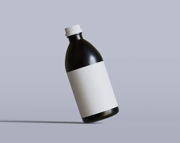 Ιατρικό Μπουκάλι Μπουκαλάκι Φάρμακο Μαύρο Χρώμα Λευκό Καπάκι Και Λευκή Φωτογραφία Αρχείου