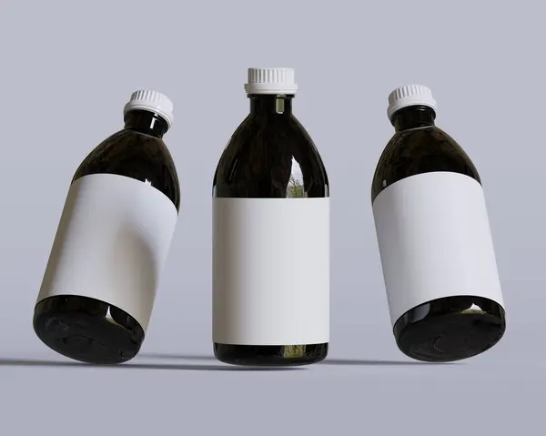 Ιατρικό Μπουκάλι Μπουκαλάκι Φάρμακο Μαύρο Χρώμα Λευκό Καπάκι Και Λευκή Εικόνα Αρχείου