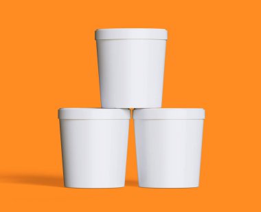 Dondurma tüpü ambalajlama beyaz renk paketi ve portakal arkaplanı