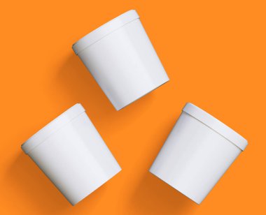 Dondurma tüpü ambalajlama beyaz renk paketi ve portakal arkaplanı