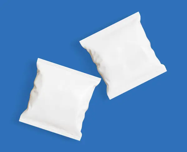 Snack packet packaging white color on blue background