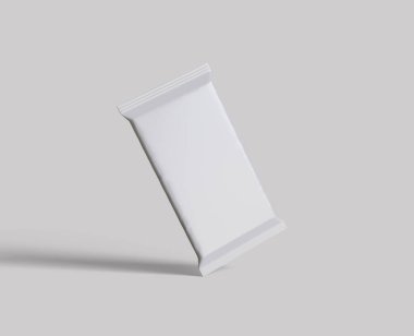 Gri arkaplan resimlemesindeki model koleksiyonu için protein çubuğu ambalajlama beyaz rengi ve folyo deseni gerçekçi gölgesi