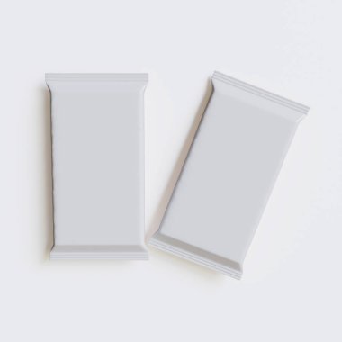 Beyaz arkaplandaki 3B resimleme üzerine gerçekçi abur cubur paketleme beyaz rengi