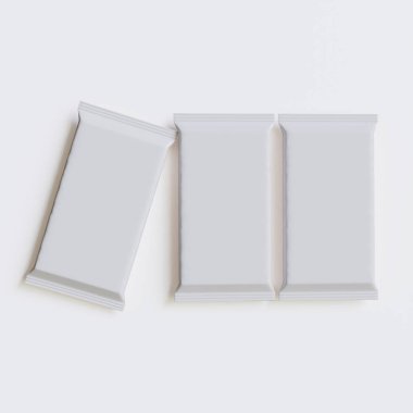 Beyaz arkaplandaki 3B resimleme üzerine gerçekçi abur cubur paketleme beyaz rengi