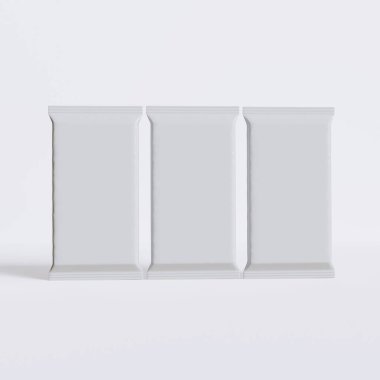 Beyaz arkaplandaki 3B resimleme üzerine gerçekçi abur cubur paketleme beyaz rengi