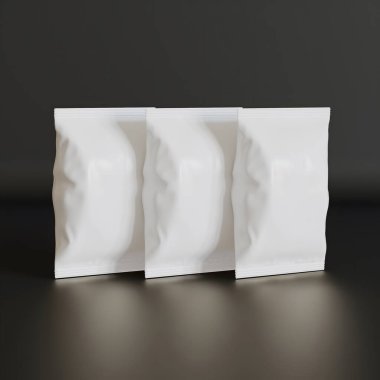 Patates kızartması ve benzeri şeyler için gerçekçi atıştırmalıklar. beyaz renk siyah arkaplan üç boyutlu resimleme