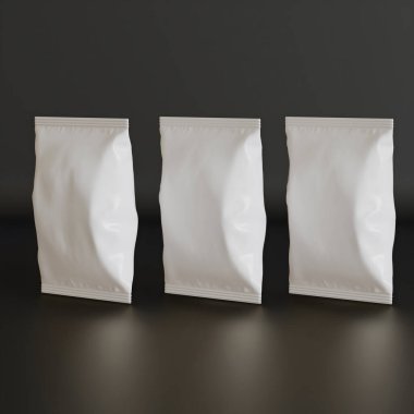 Patates kızartması ve benzeri şeyler için gerçekçi atıştırmalıklar. beyaz renk siyah arkaplan üç boyutlu resimleme