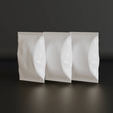 Patates kızartması ve benzeri şeyler için gerçekçi atıştırmalıklar. beyaz renk siyah arkaplan üç boyutlu resimleme