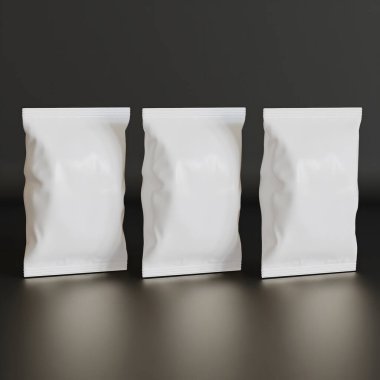 Patates kızartması ve benzeri şeyler için gerçekçi atıştırmalıklar. beyaz renk siyah arkaplan üç boyutlu resimleme