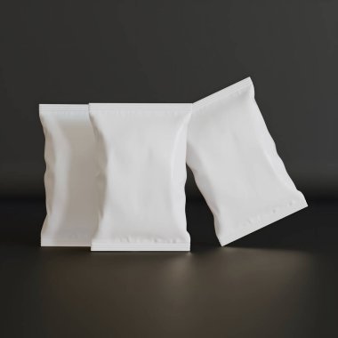 Patates kızartması ve benzeri şeyler için gerçekçi atıştırmalıklar. beyaz renk siyah arkaplan üç boyutlu resimleme