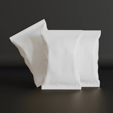 Patates kızartması ve benzeri şeyler için gerçekçi atıştırmalıklar. beyaz renk siyah arkaplan üç boyutlu resimleme