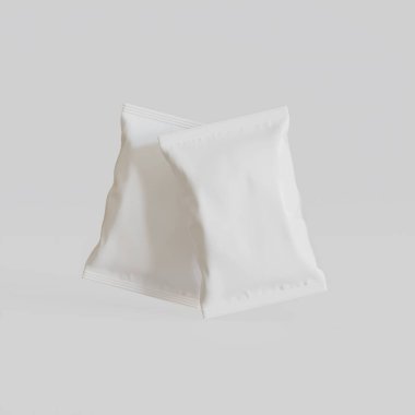 Patates kızartması ve benzeri şeyler için gerçekçi atıştırmalıklar. beyaz arkaplan üzerindeki beyaz renk 3 boyutlu resimleme