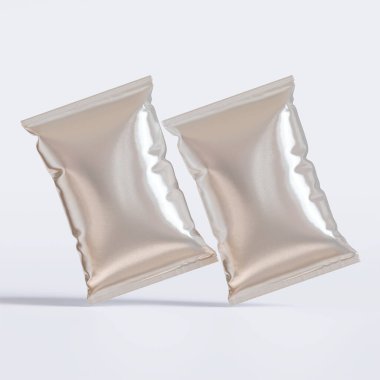 Parlak desenli gerçekçi çip paketlemesi, beyaz arkaplanda folyo malzemesi