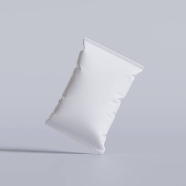 Model koleksiyonu için gri arkaplan üzerinde çerez kesesi paketleme beyaz rengi