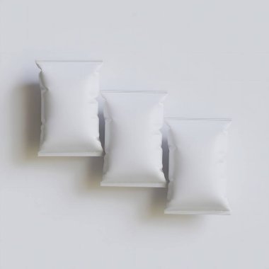 Model koleksiyonu için gri arkaplan üzerinde çerez kesesi paketleme beyaz rengi