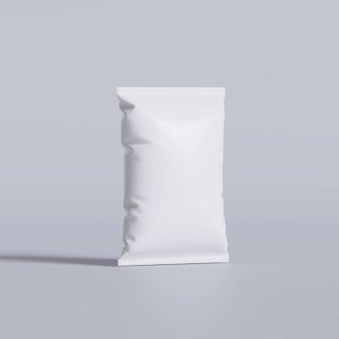 Model koleksiyonu için gri arkaplan üzerinde çerez kesesi paketleme beyaz rengi