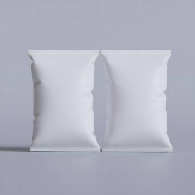 Model koleksiyonu için gri arkaplan üzerinde çerez kesesi paketleme beyaz rengi