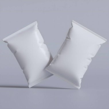 Model koleksiyonu için gri arkaplan üzerinde çerez kesesi paketleme beyaz rengi