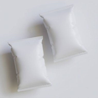 Model koleksiyonu için gri arkaplan üzerinde çerez kesesi paketleme beyaz rengi