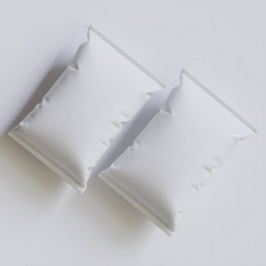 Model koleksiyonu için gri arkaplan üzerinde çerez kesesi paketleme beyaz rengi