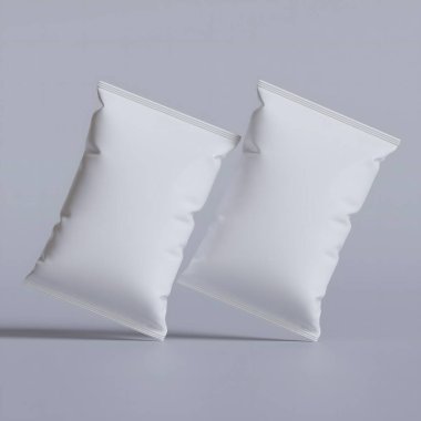 Model koleksiyonu için gri arkaplan üzerinde çerez kesesi paketleme beyaz rengi