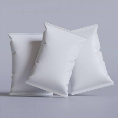 Model koleksiyonu için gri arkaplan üzerinde çerez kesesi paketleme beyaz rengi