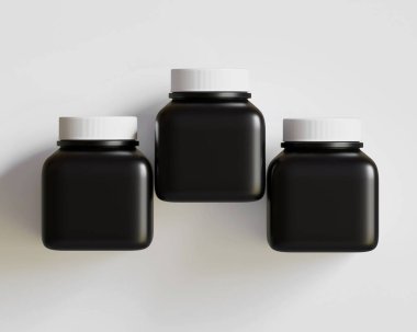 Kare hap veya takviye şişesi Siyah ve beyaz başlık